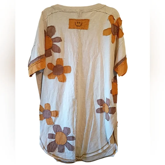 Oli & Hali BOHO Color Block Flower Patchwork Tunic Top Kangaroo Pouch Oversized - Picture 2 of 6